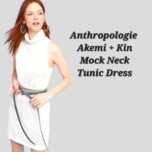 Anthropologie Akemi + Kin Mock Neck Sleeveless Tunic Dress White Size Small EUC